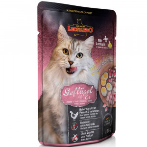 LEONARDO POULTRY & EGG konservi kaķiem Putnu gaļa buljonā, olas 85g